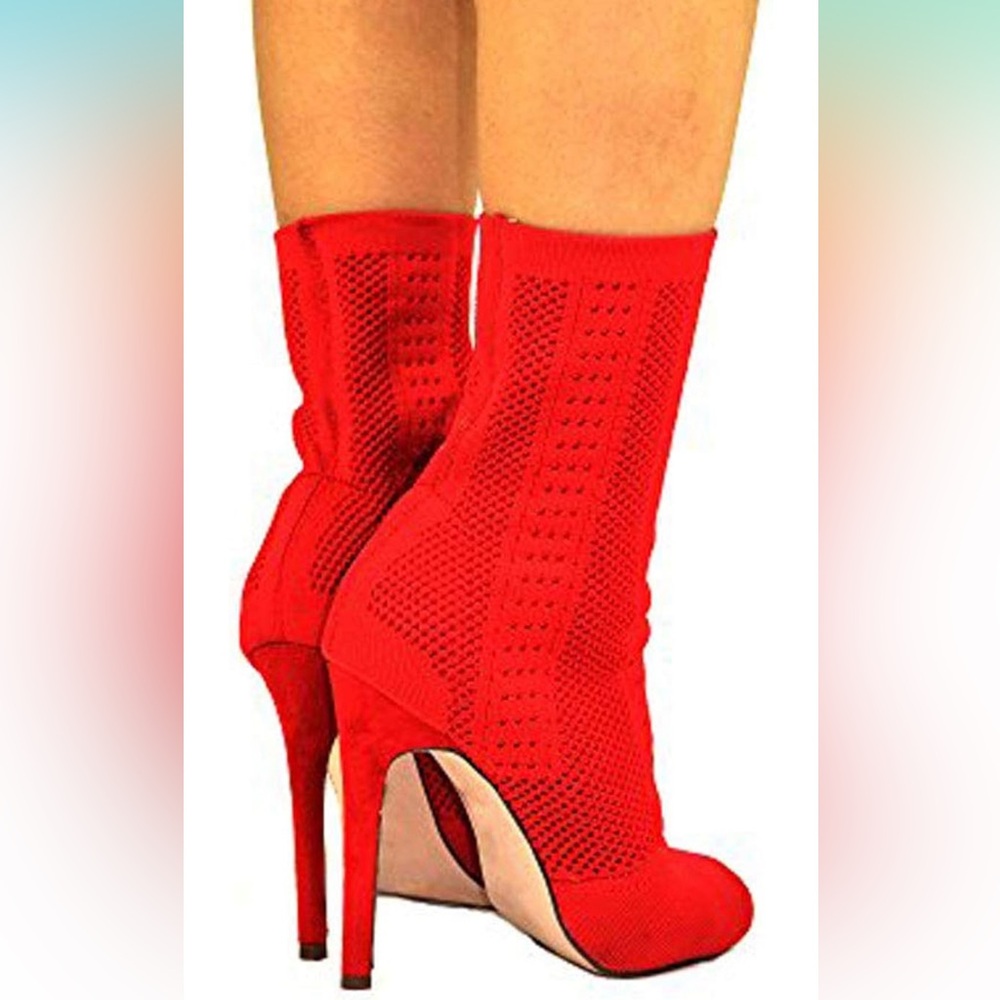 Peep toe Red Knit Ankle Booties